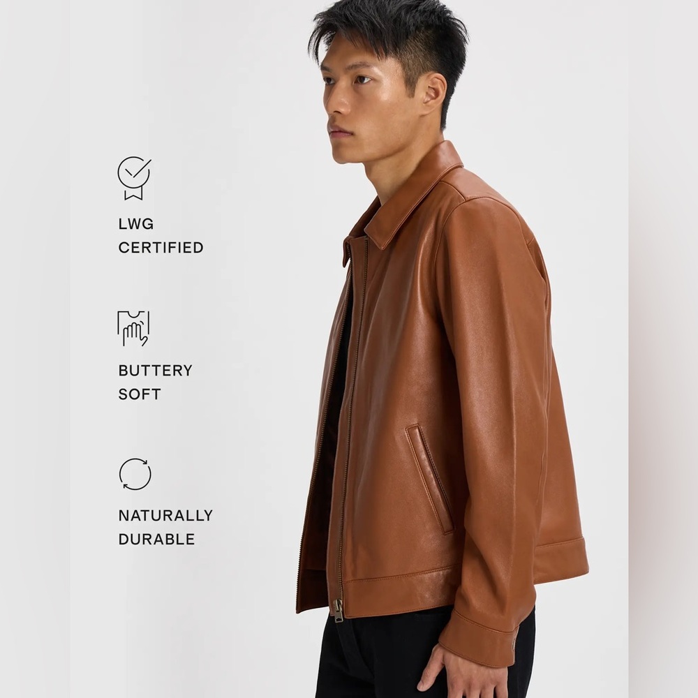 Quince Men 100% Leather Harrington Jacket Dark‎ Cognac Brown XL - Picture 3 of 11